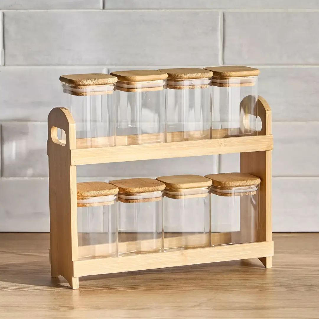 Wholesale Sylvia Spice Jar Set with Bamboo Stand Supplier in UAE